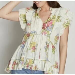 Anthropologie Love The Label Helena Cotton Neck Ruffles Metallic Dot XS A001984